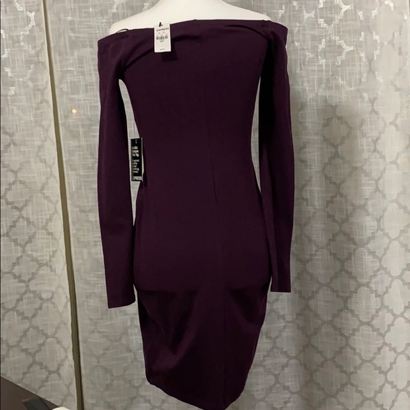 EXPRESS Off the Shoulder Long Sleeve Purple Dress - Picture 4 of 6